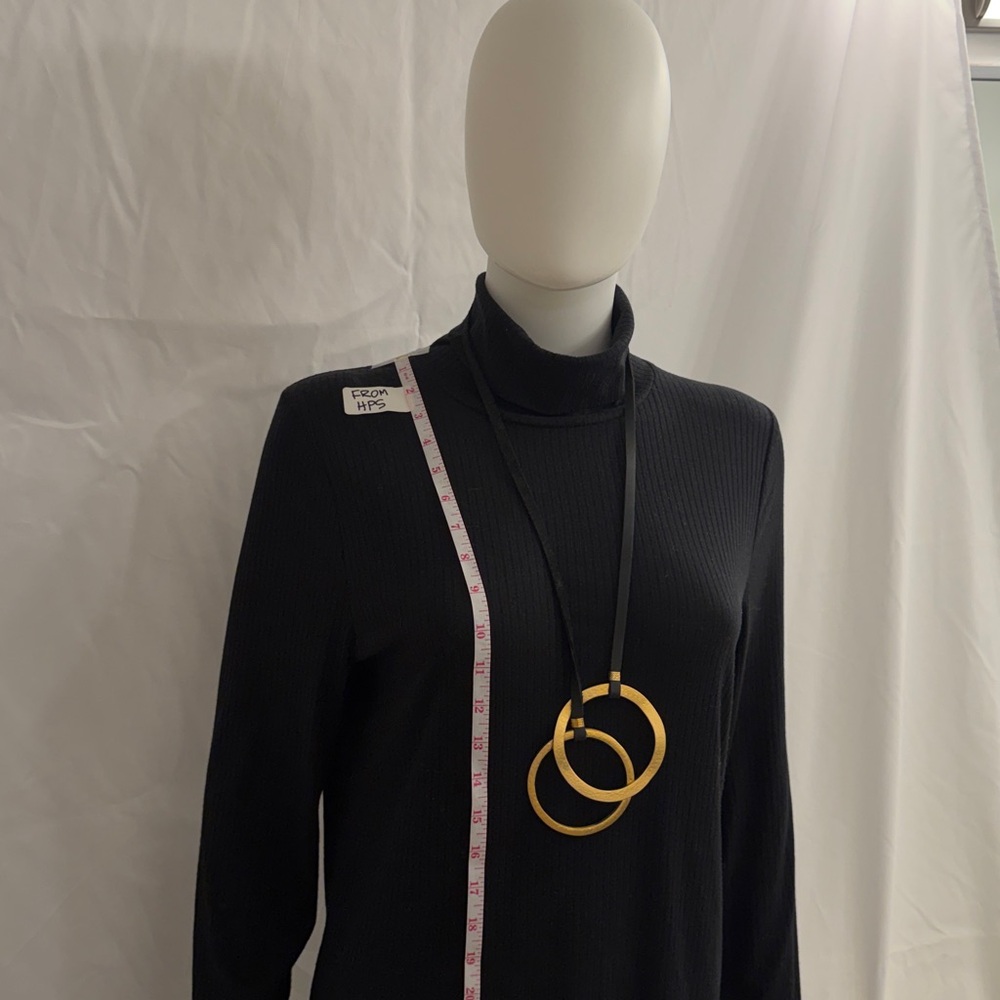 Designer Modern Black Leather Brass Statement Necklace